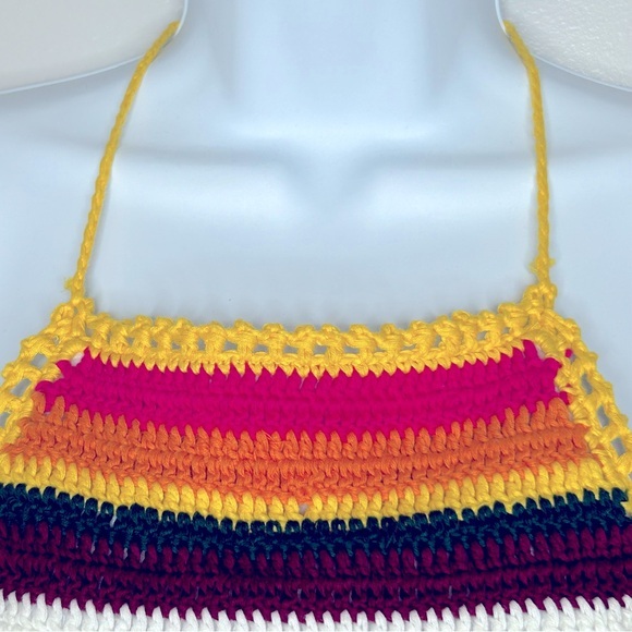 Striped Crochet Halter Crop Top‎ Size M NWT - Picture 3 of 9
